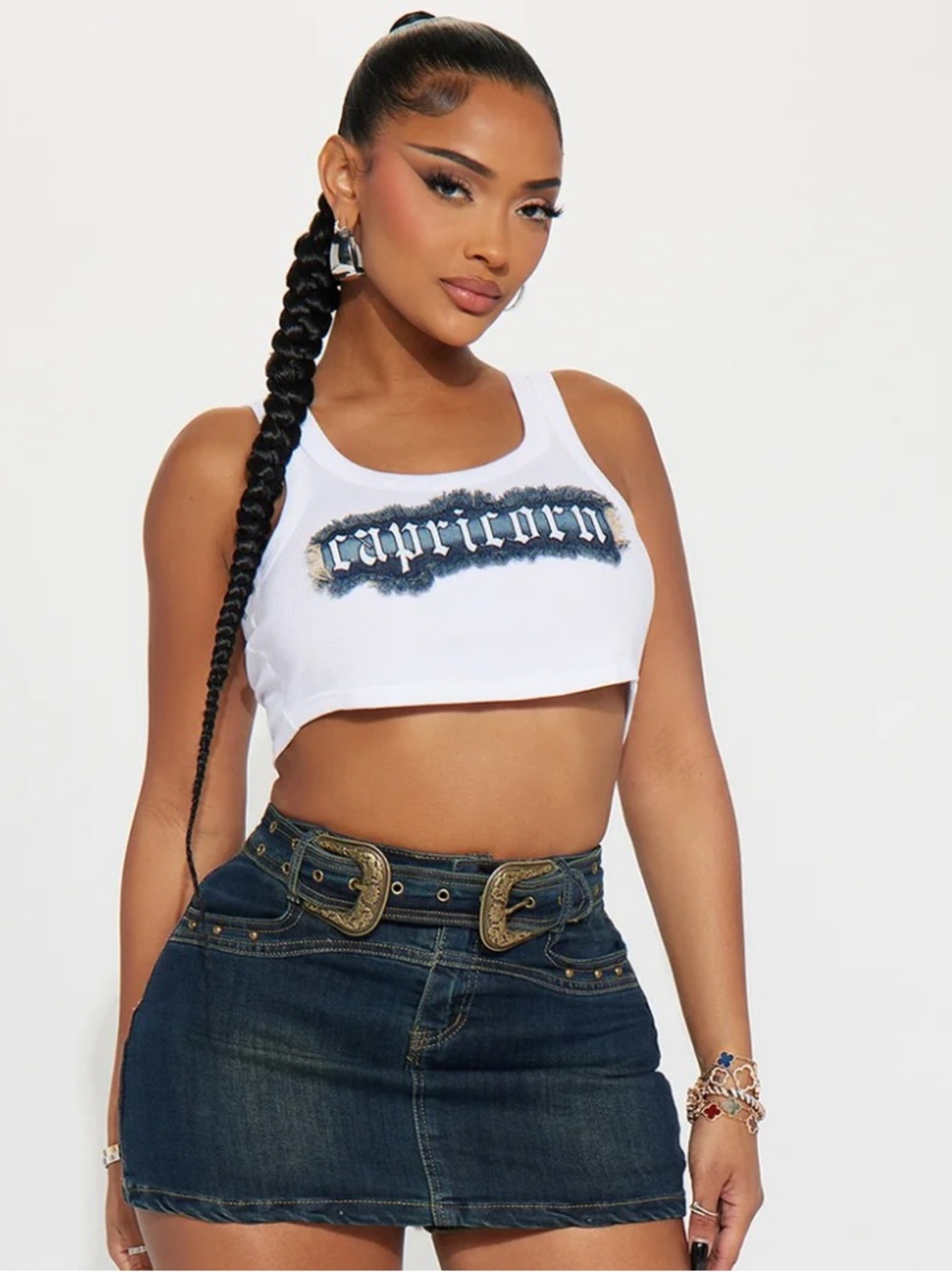 White Ribbed 'Capricorn' Cropped Tank Top